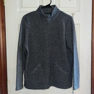 Lauren Ralph Lauren-M-petite-black&gray herringbone100% lambswoolcardigan jacket